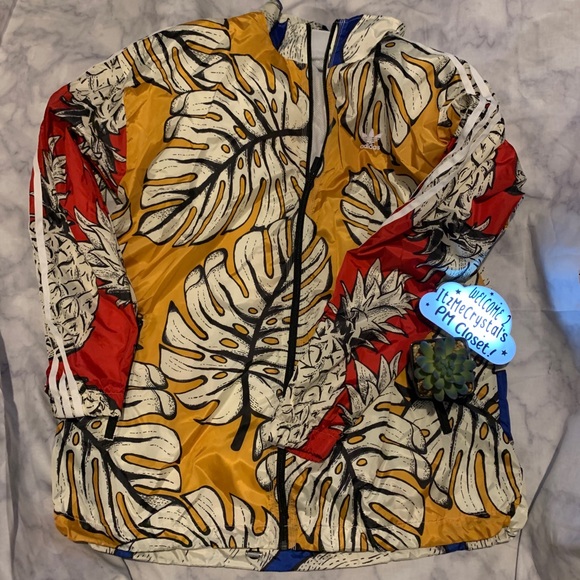 adidas x farm yellow palm windbreaker jacket